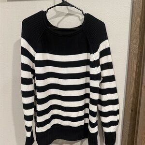 Aerie Black and White Striped Crew Neck Sweater
